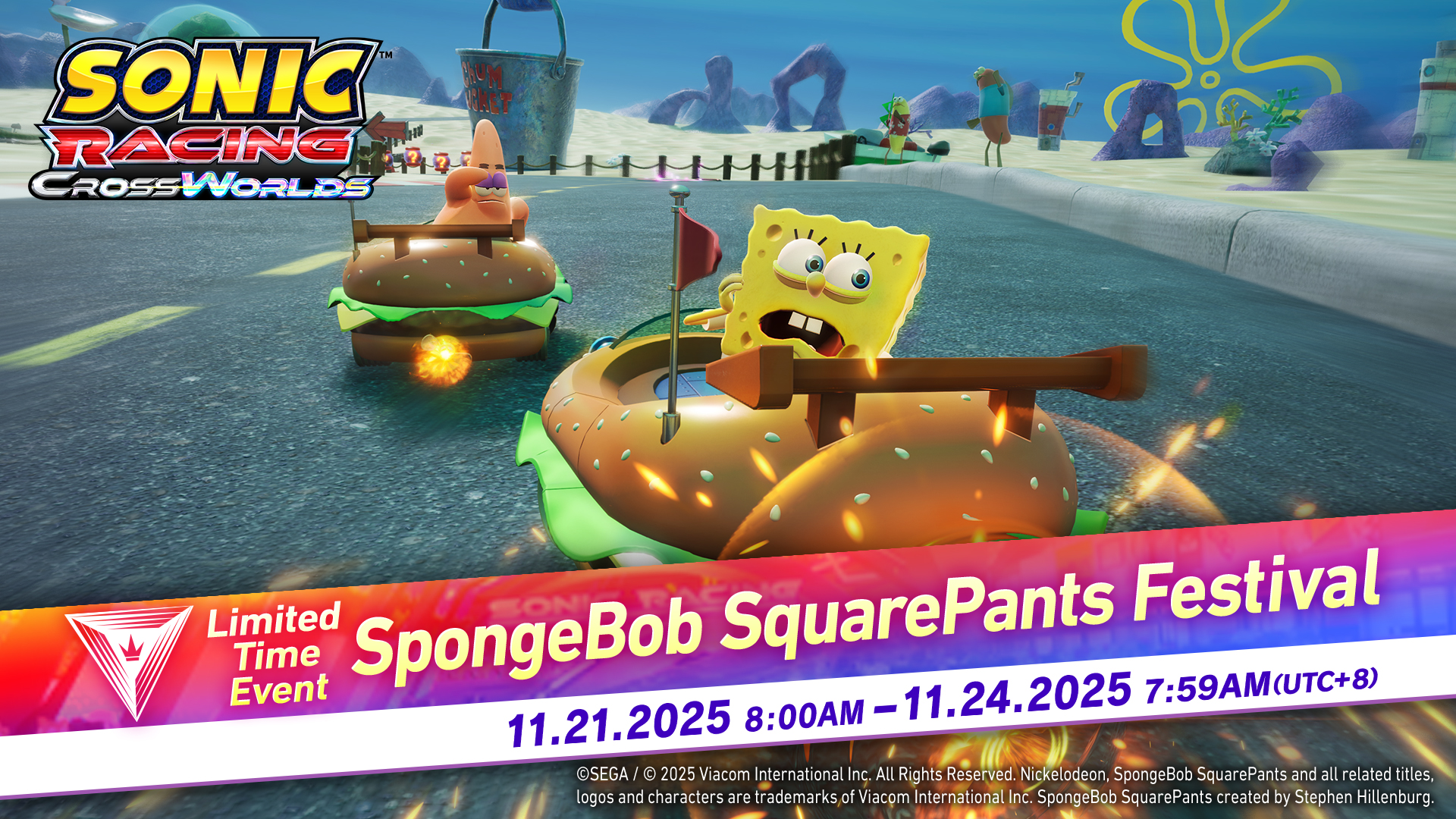 โซนิคเรซซิง ซิ่งทะยานข้ามโลก DLC แบบมีค่าใช้จ่าย ลำดับที่ 2 SpongeBob เริ่มแล้ววันนี้! จัดเฟสต้า SpongeBob ตั้งแต่วันศุกร์ที่ 21 พฤศจิกายน เป็นต้นไป