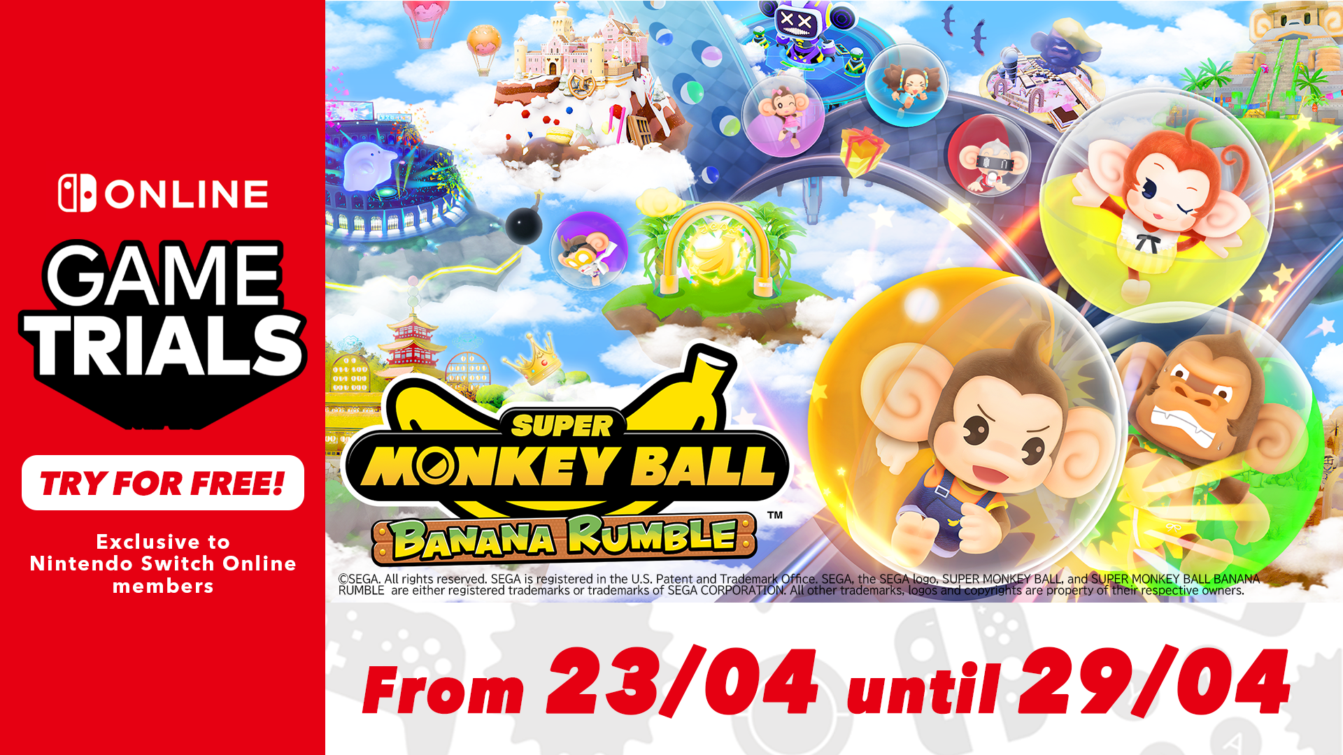 เล่น Super Monkey Ball Banana Rumble ฟรี!  ด้วย Nintendo Switch Online Game Trial พร้อมส่วนลดพิเศษแล้ววันนี้ 